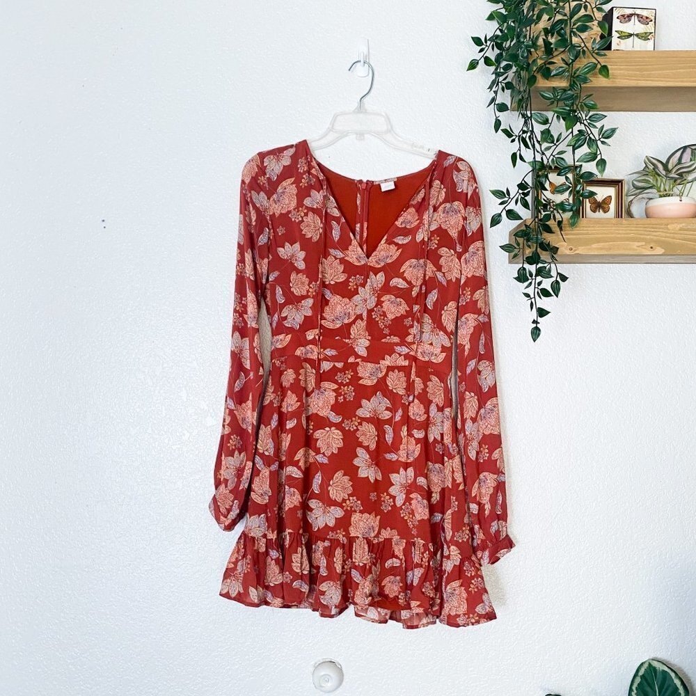 Ale By Alessandra X Revolve Aurora Dress Red Daffodil Boho Floral Rust Tie View 3